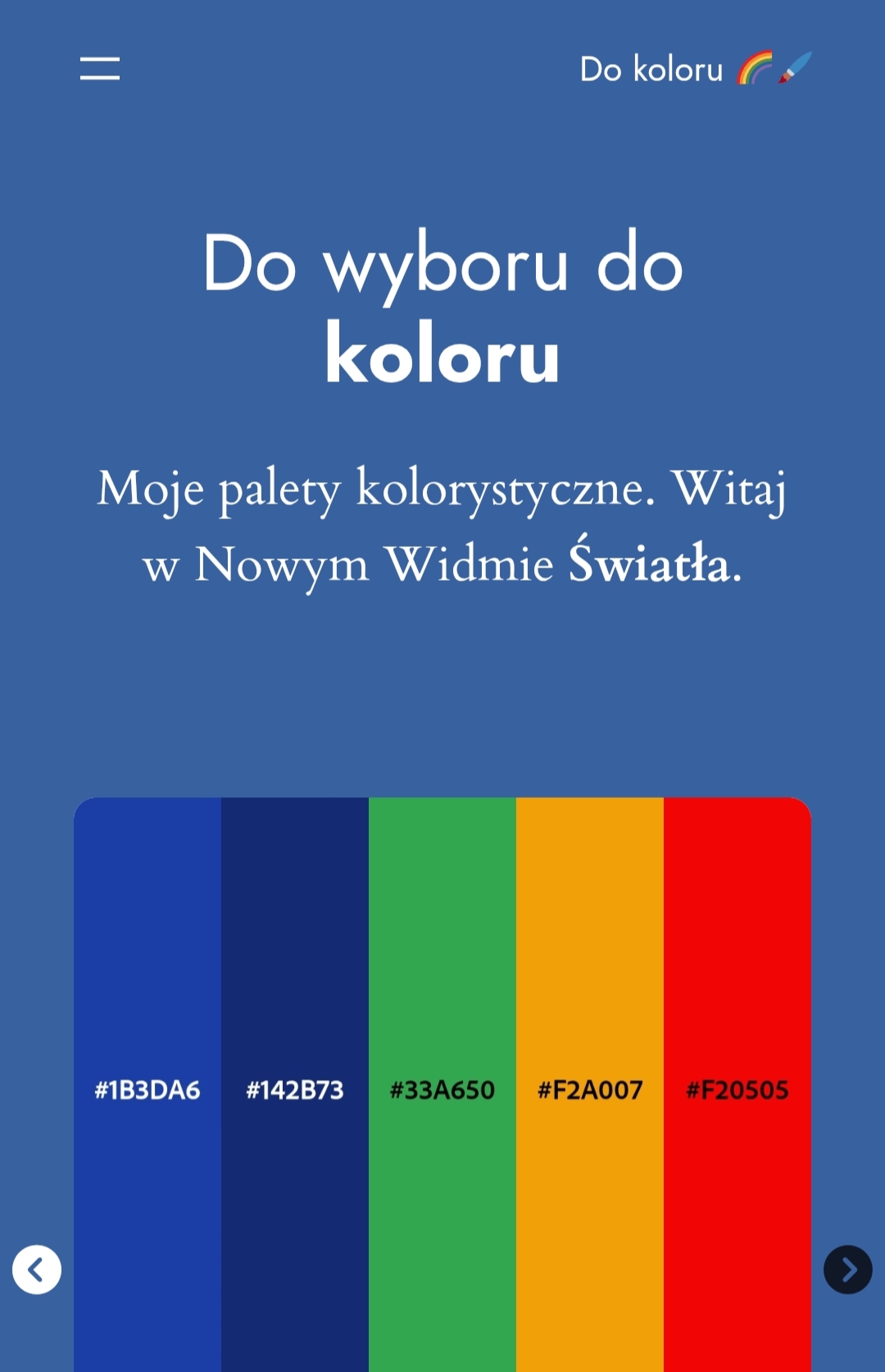Strona o kolorach. Aplikacja webowa dla grafików.